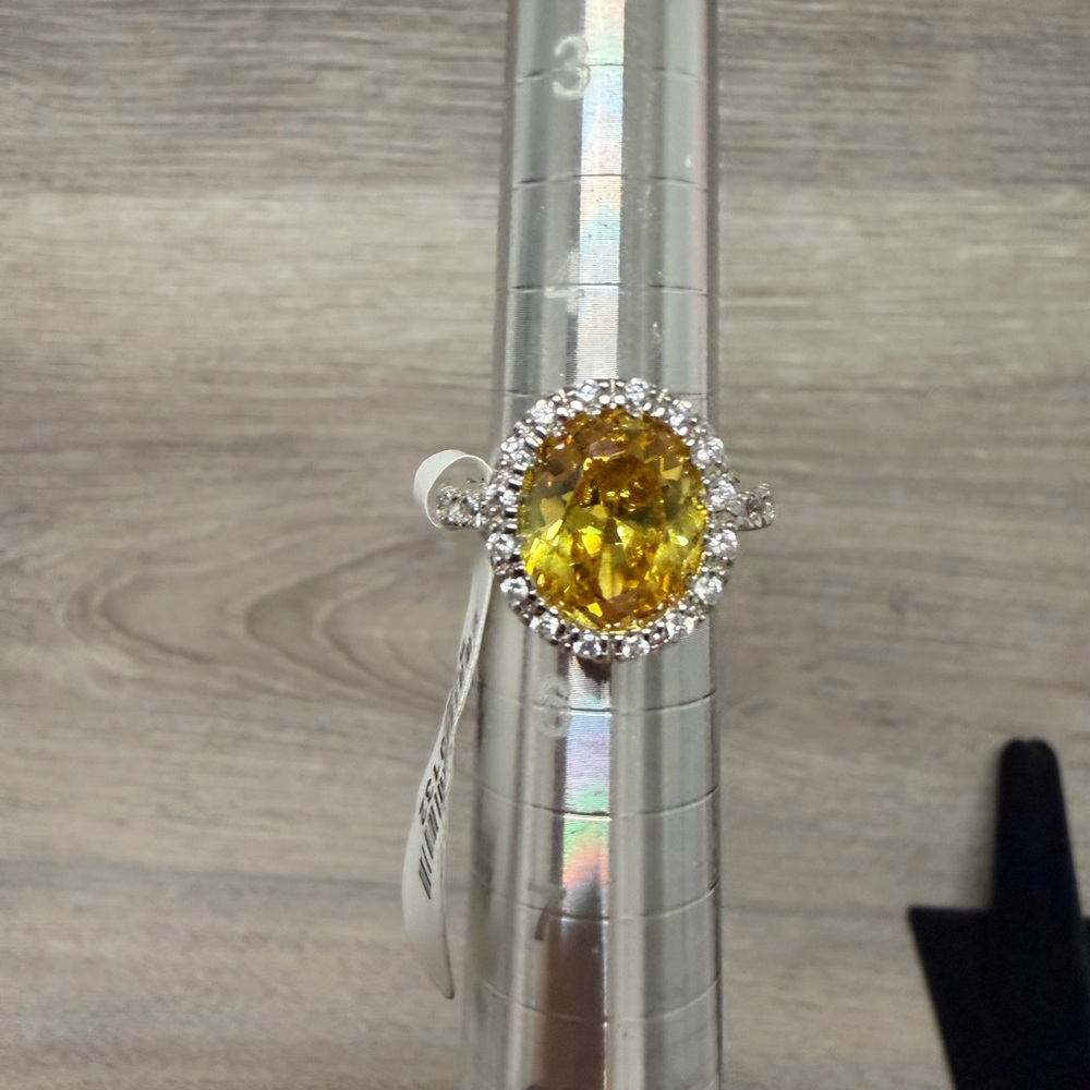 Elegant‎ Yellow Gemstone Ring with Sterling Silver Accents .925